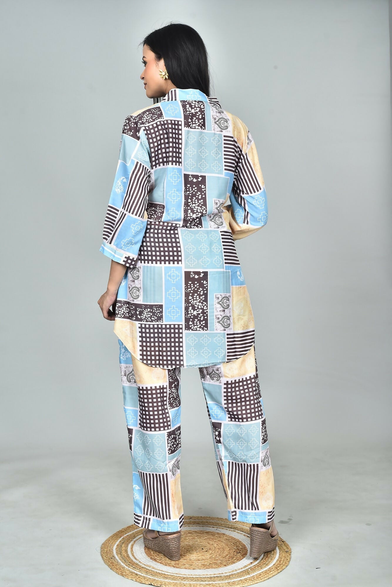 Morchari Digital Print Semi Muslin Co-Ord Set Top & Trouser-Multicolor | Grocsy