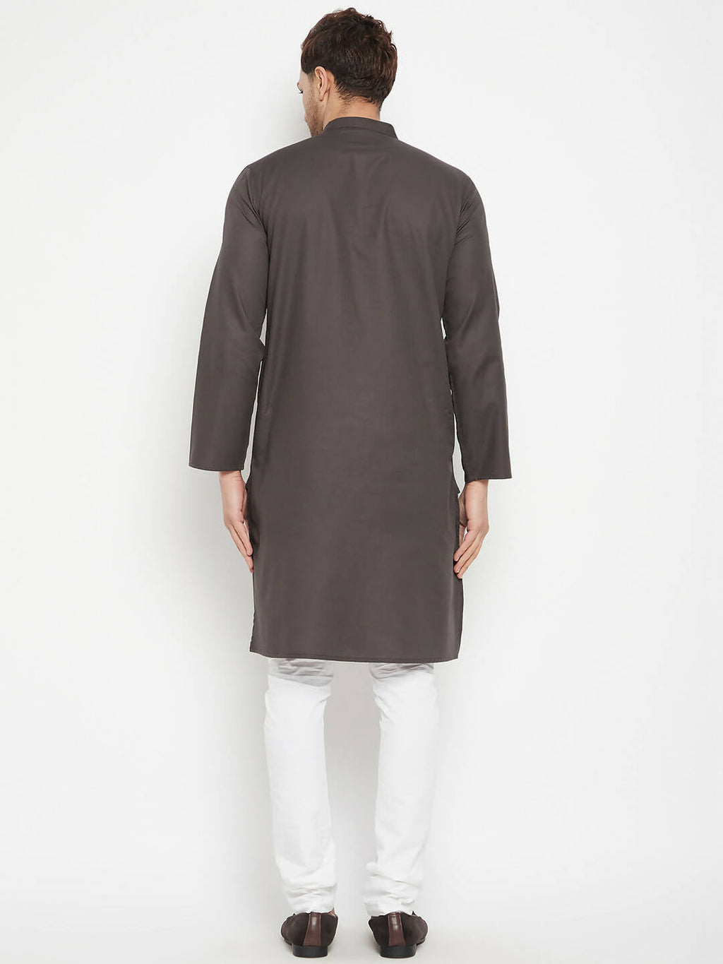 Even Apparels Brown Color Pure Cotton Long Men's Kurta With Band Collar | Grocsy
