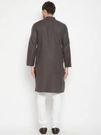 Even Apparels Brown Color Pure Cotton Long Men's Kurta With Band Collar | Grocsy