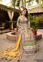 Wedding Designer Multi Soft Dola Silk Anarkali suit with Dupatta - Sanj | Grocsy