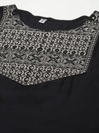 Yufta Women Black Solid Kurta with Trousers & With Dupatta | Grocsy