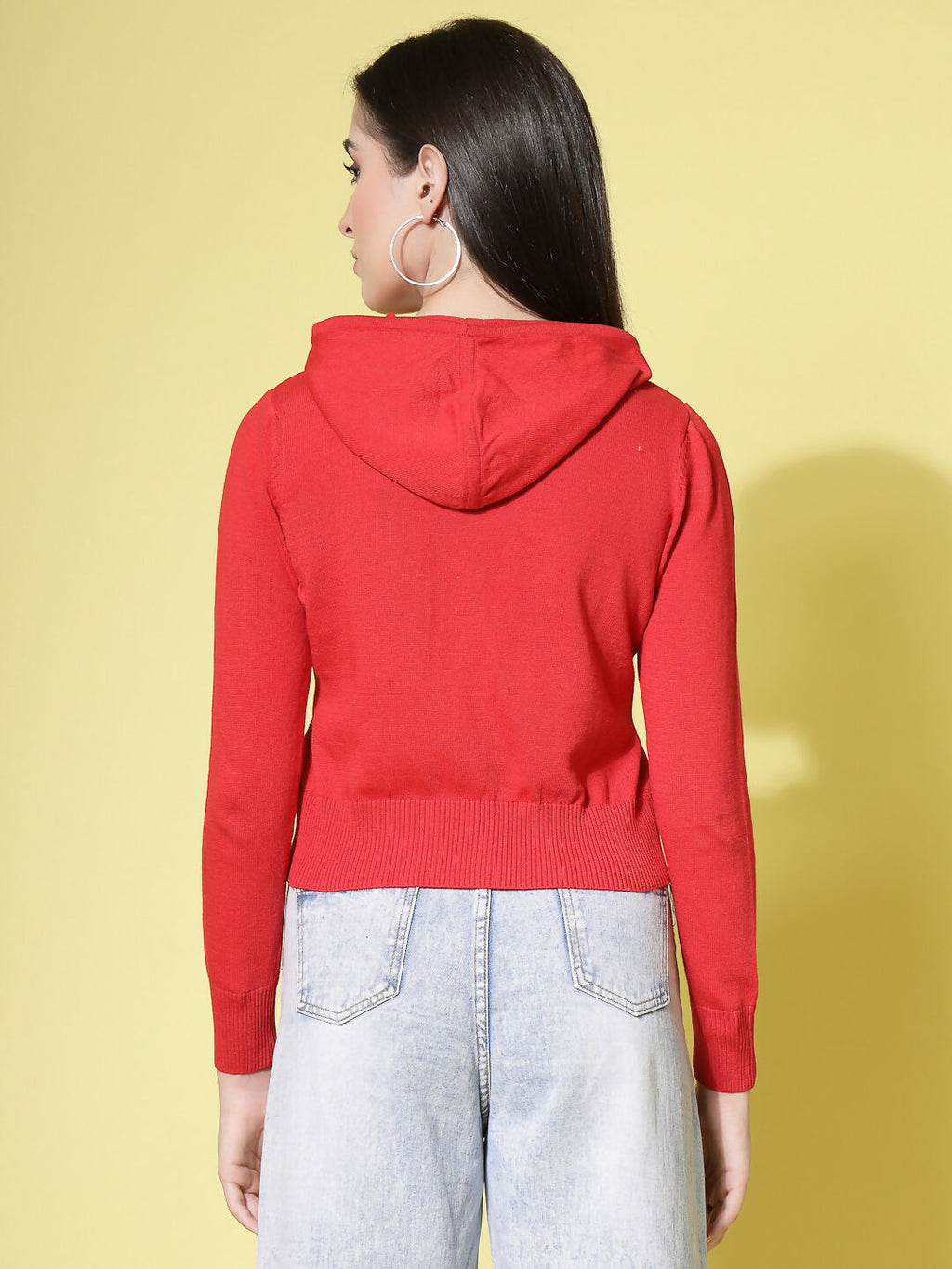 Women Winter Red Cotton Cardigan - Wool Trees | Grocsy