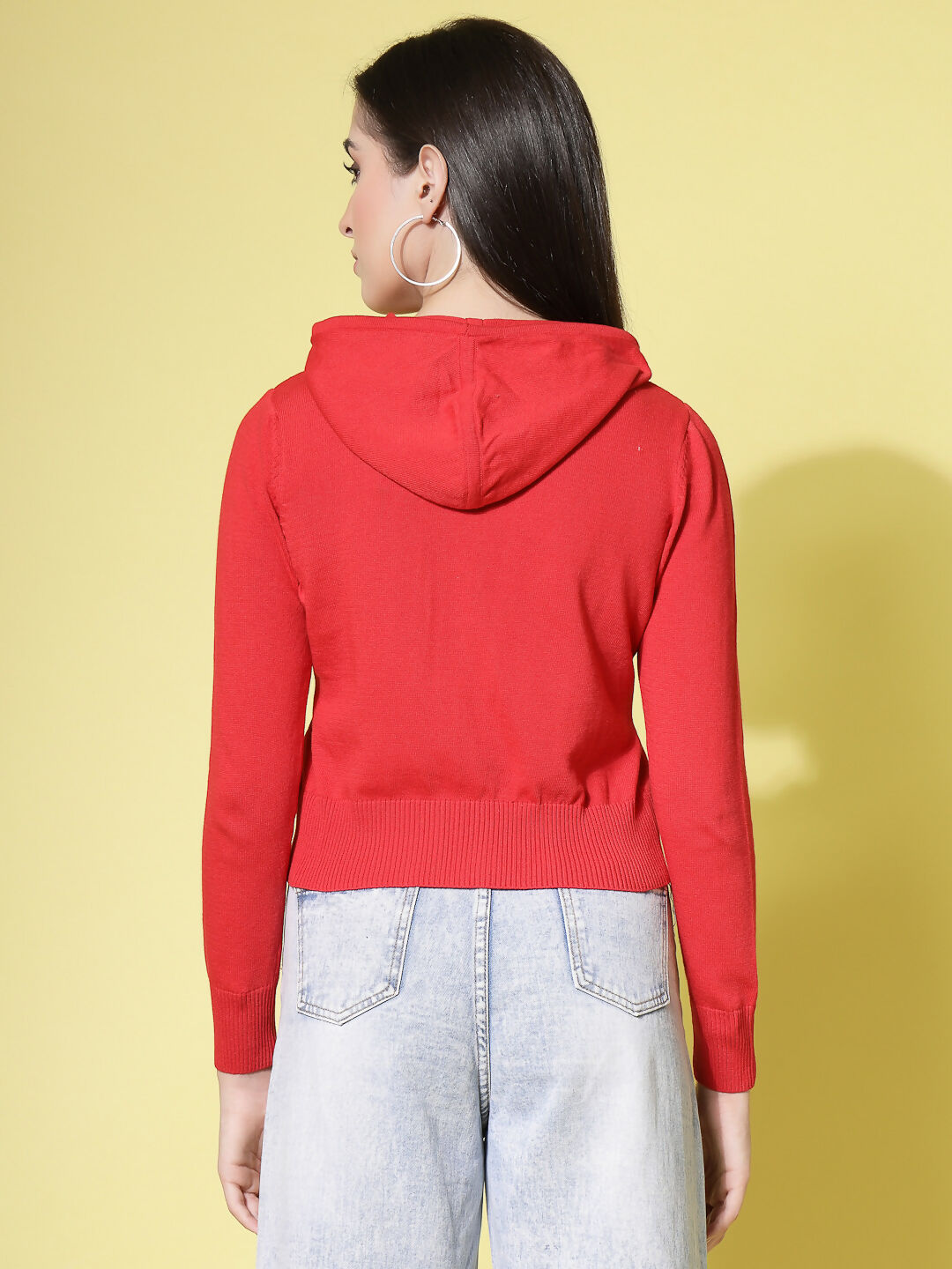 Women Winter Red Cotton Cardigan - Wool Trees | Grocsy