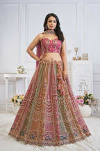Kesar Fab Multi-Onion Net Embroidered Lehenga | Grocsy