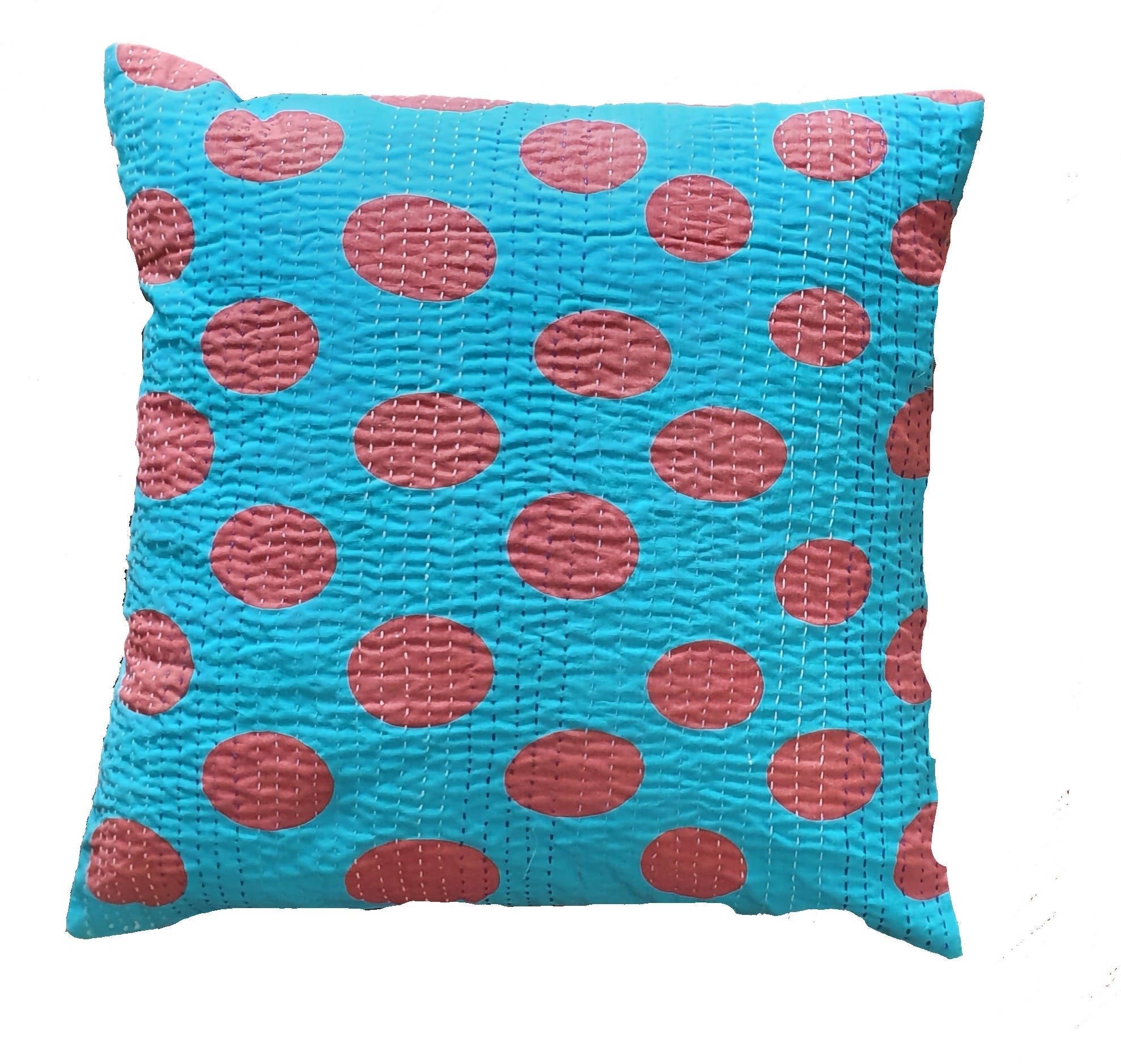 The Decor Nook Turquoise Blue Base With Red Circles Print Cushion Cover | Grocsy