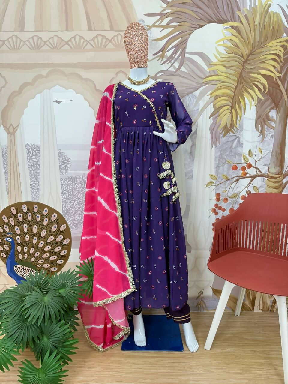 Teeya Creation Purple Faux Georgette Gown | Grocsy