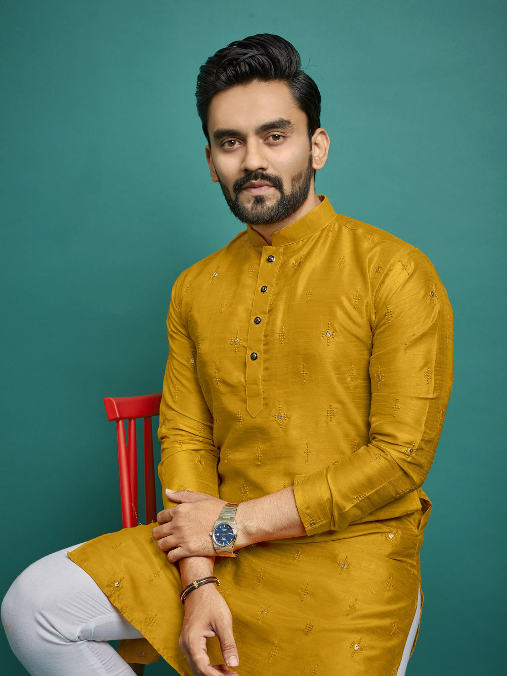 Yellow Kurta for Haldi Designer Silk Men's Kurta by Infinity Export | Grocsy