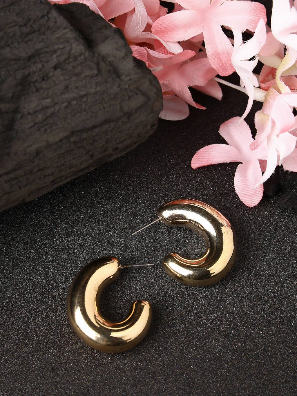 NVR Women Gold-Polished Circular-Shaped Half Hoop Earrings | Grocsy
