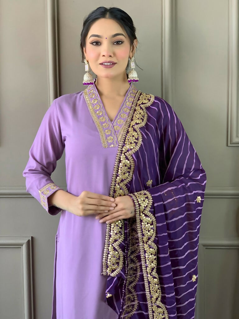 Partywear Designer Viscose Silk Blend Purple Stitched Suit With Dupatta - Tanisha | Grocsy