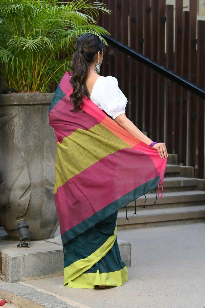 Beatitude Green Cotton Handloom Saree | Grocsy