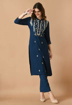 Joban Fashion Navy Cotton Rayon Kurta Set | Grocsy