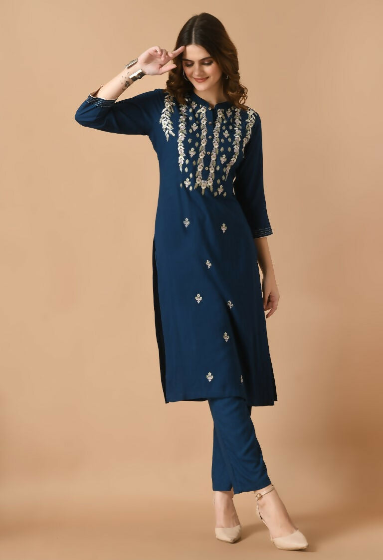 Joban Fashion Navy Cotton Rayon Kurta Set | Grocsy
