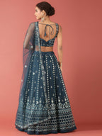House of Panchhi Navy Blue Net Sequinse Work Lehenga & Blouse, Dupatta | Grocsy