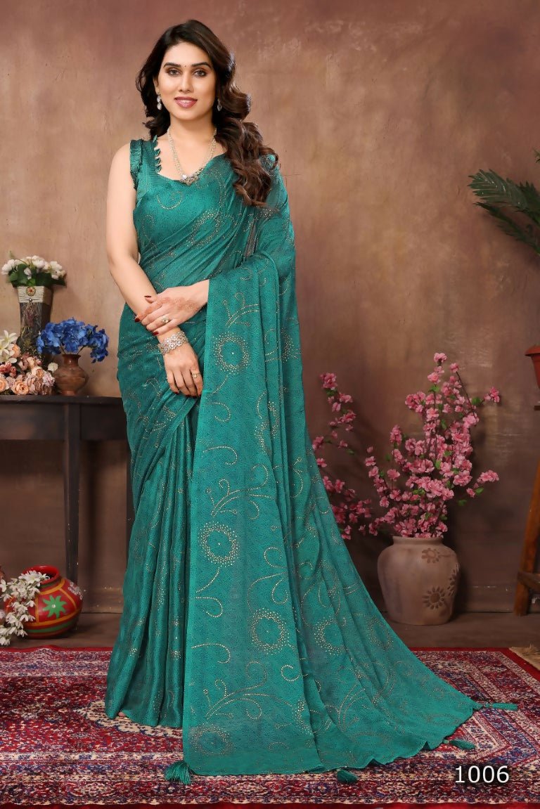 Aafreen Partywear Designer Rama Rangoli Silk Fancy Saree | Grocsy