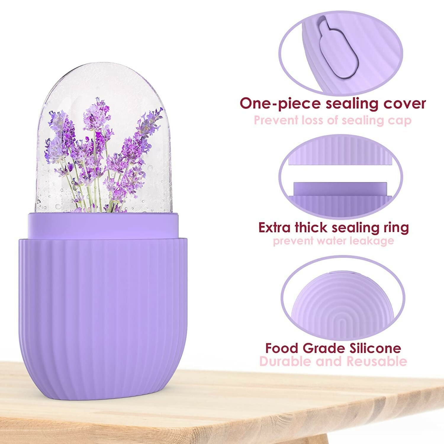 Ice Face Roller Silicone Facial Cube for Eyes Neck Massage Remove Dark Circle - Purple | Grocsy