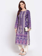 Myshka Women's Purple Printed Pashmeena Full Sleeve Round Neck Casual Kurta | Grocsy