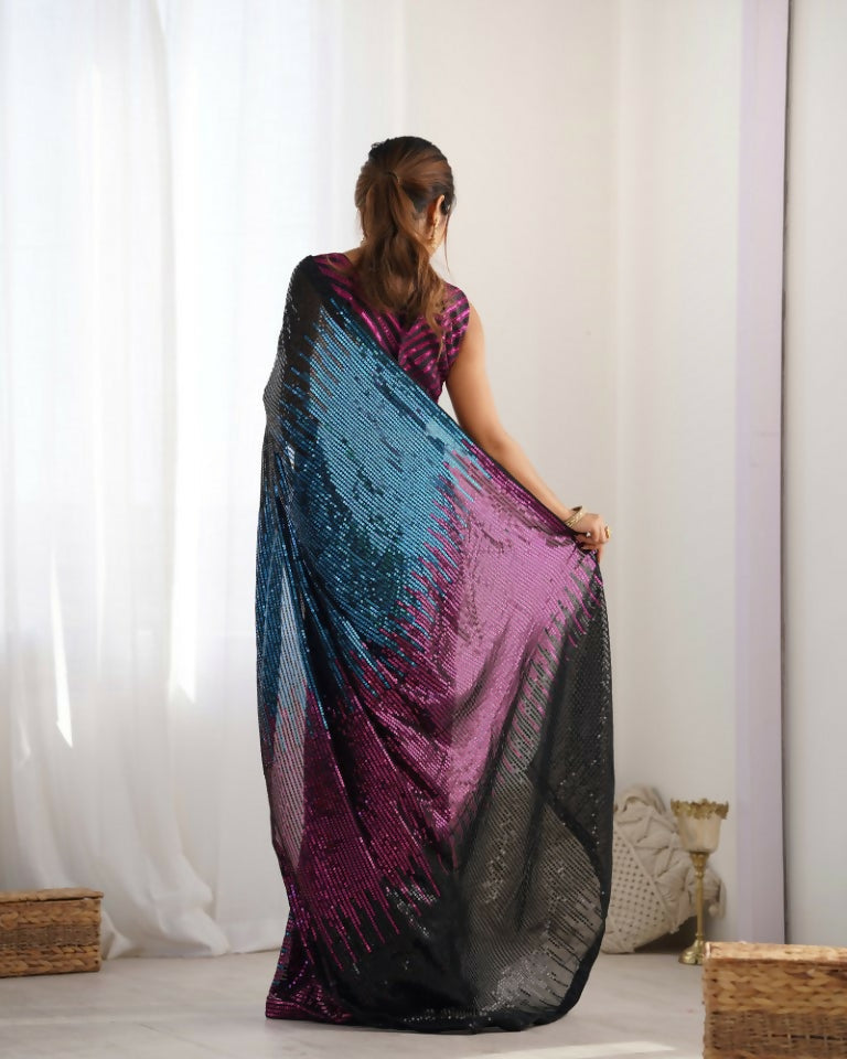 Black Georgette Designer Sequence Embroidery Work Saree - Radhe | Grocsy