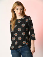 Myshka Women's Black Printed Top | Grocsy
