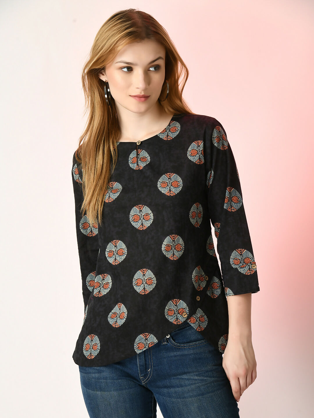 Myshka Women's Black Printed Top | Grocsy