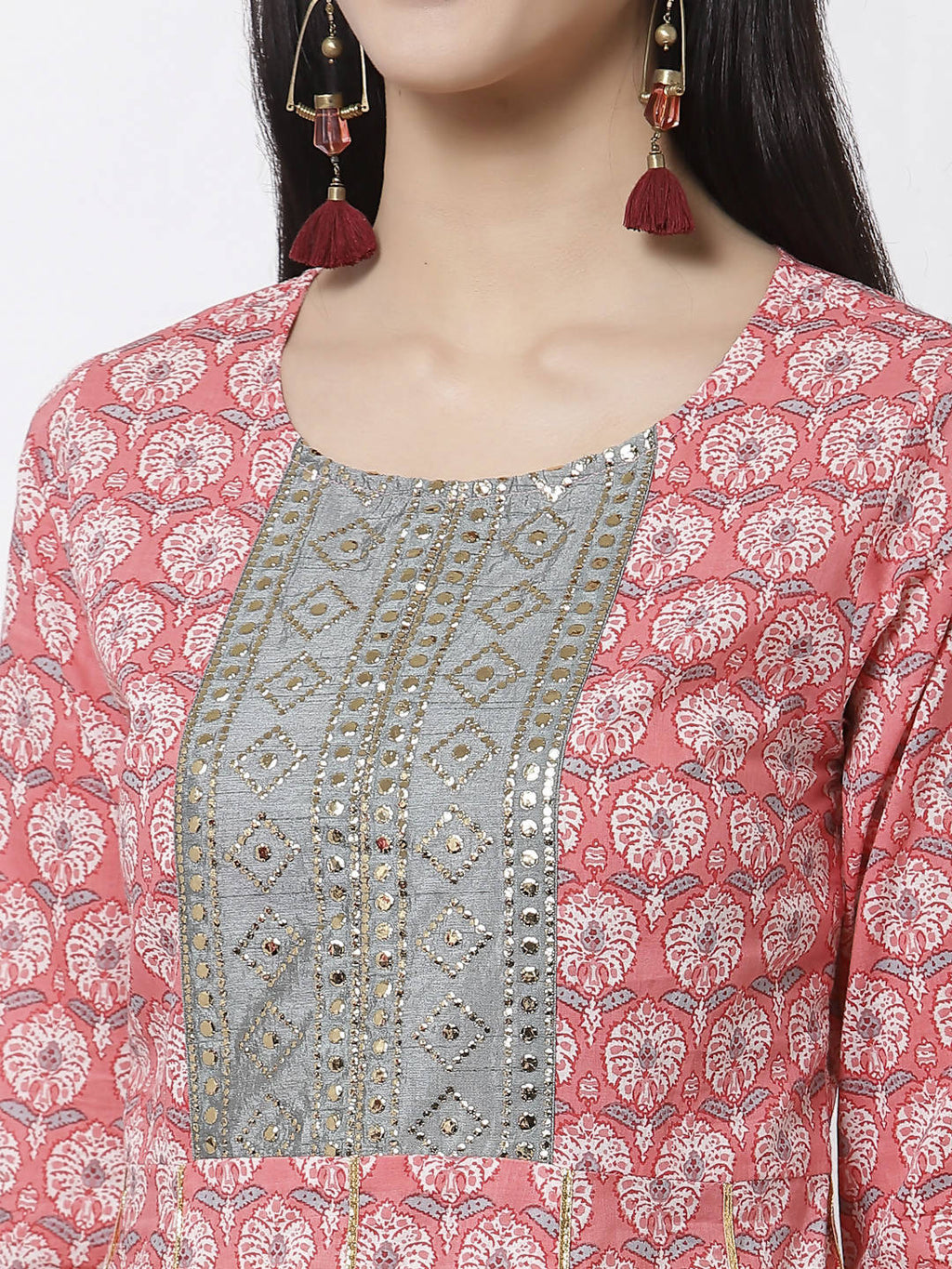 Myshka 3/4 Sleeve Pure Cotton Round Neck Printed Dress For Women | Grocsy
