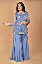Morchari Women And Hand Embroidery Palazzo Set-Grey | Grocsy
