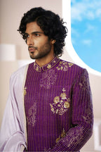 Purple Elegance Sherwani With Zardosi And Gold Embellishments by Hilo Design | Grocsy