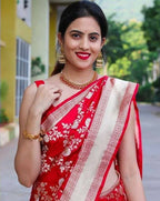 DEIANA'S Beautiful Designer Golden zari Soft Lichi Silk Saree - Red | Grocsy