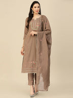 Brown Embroidered Chinon Straight Kurta With Trouser & Dupatta - Salimar | Grocsy