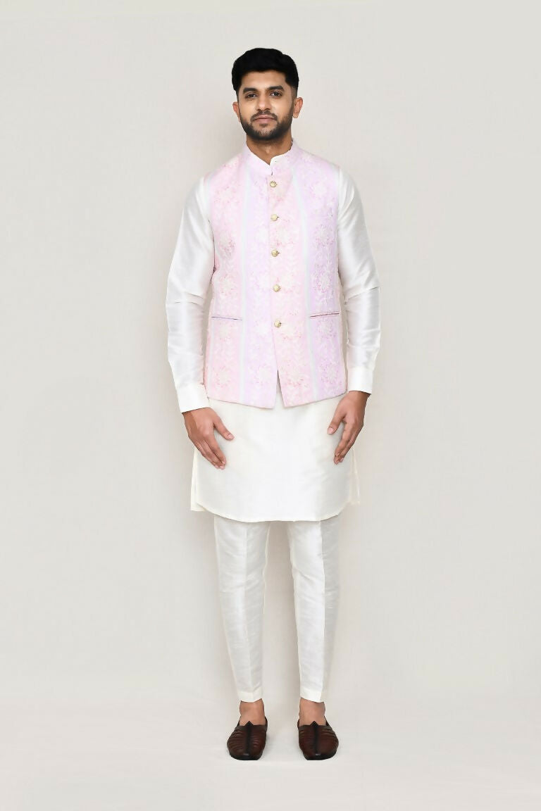 Joban Fashion White Colored Art Silk Fabric Kurta, Jacket With Straight Fit Pant | Grocsy
