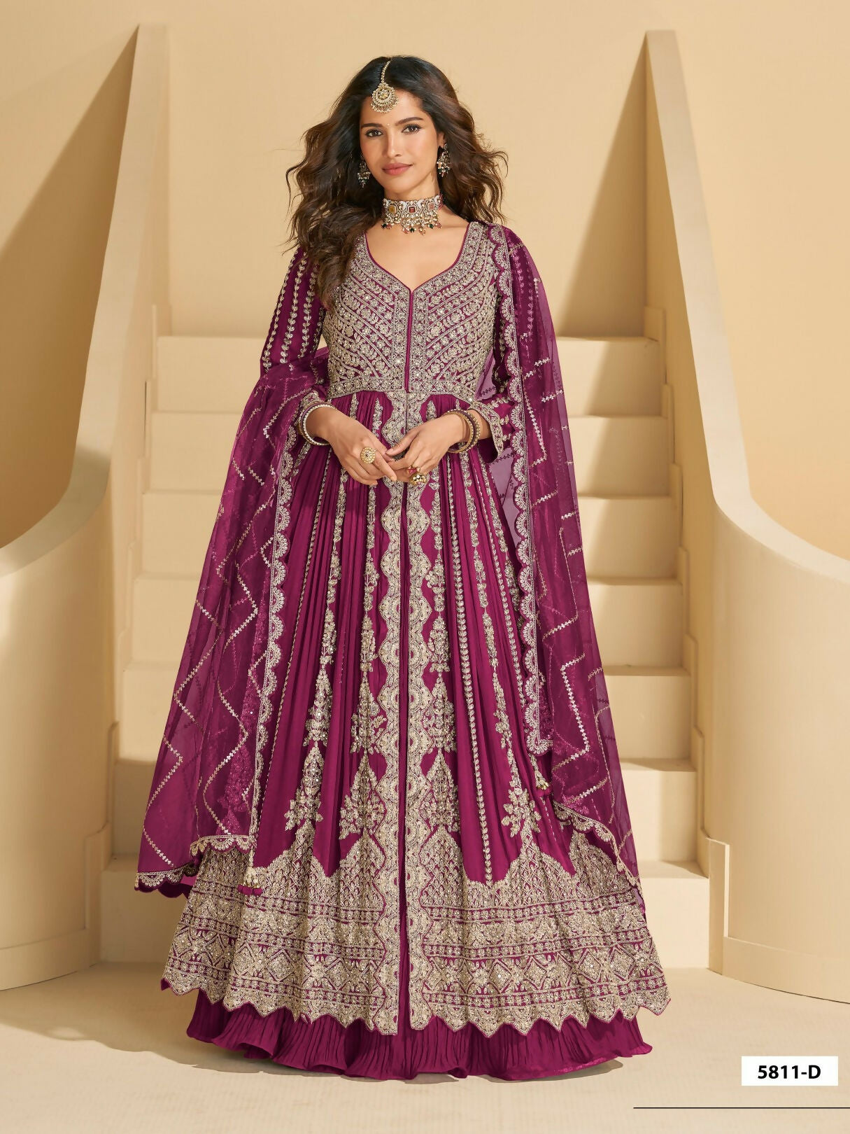 Anaita Maroon Chinon Readymade Anarkali Lehenga with Heavy Embroidery Work | Grocsy