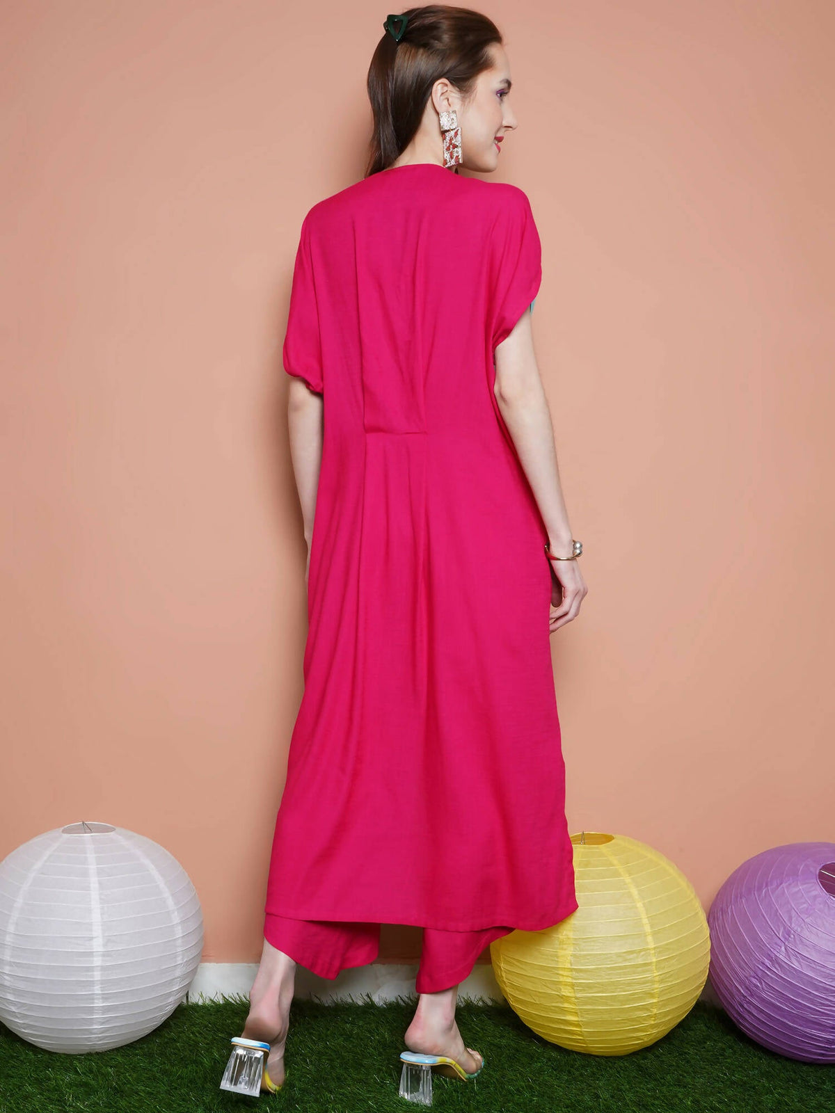 Women Republic Blue And Pink Assyemtrical Kurta Set | Grocsy