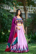 Vastranavya Luxurious Tussar Silk Print With Foil Work Lehenga Choli - Lavander | Grocsy