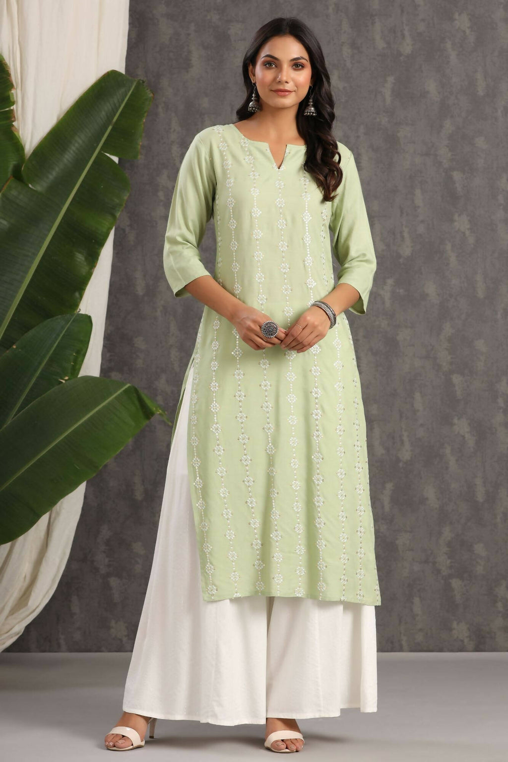 Juniper Women Lightolive Rayon Embroidered A-Line Dress | Grocsy
