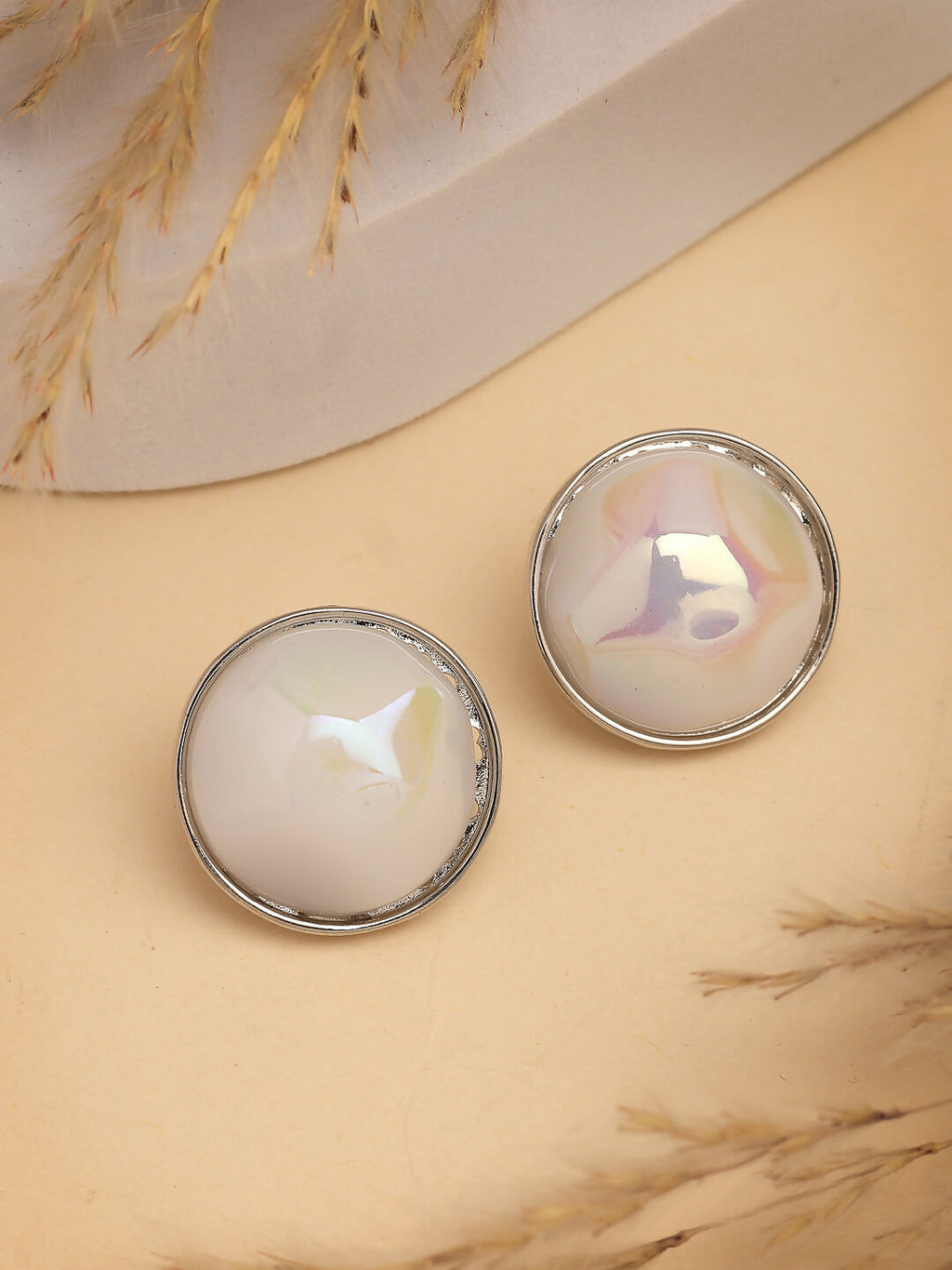 NVR Wome's Silver-Plated Pearl Studded Circular Studs Earring | Grocsy