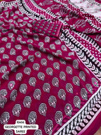 Rani Poly Georgette Ajrak Saree with Unstitched Blouse - Hiral Fashion | Grocsy