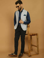 Even Apparels Nehru Jacket With Welt Pockets - Blue | Grocsy