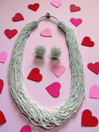 Inhanns Rangsaaz 20-Layer Luxe Long Beaded Necklace (With Optional Statement Earrings) - White With Earring Long | Grocsy