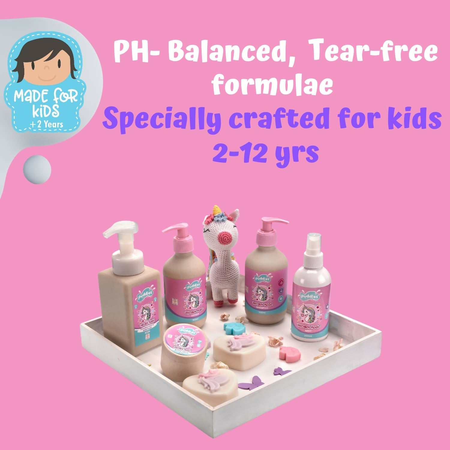 Puddles Organic Unicorn Magic Kids Foaming Face & Body Wash with Turmeric, Milk Protein, Neroli Oil | Grocsy