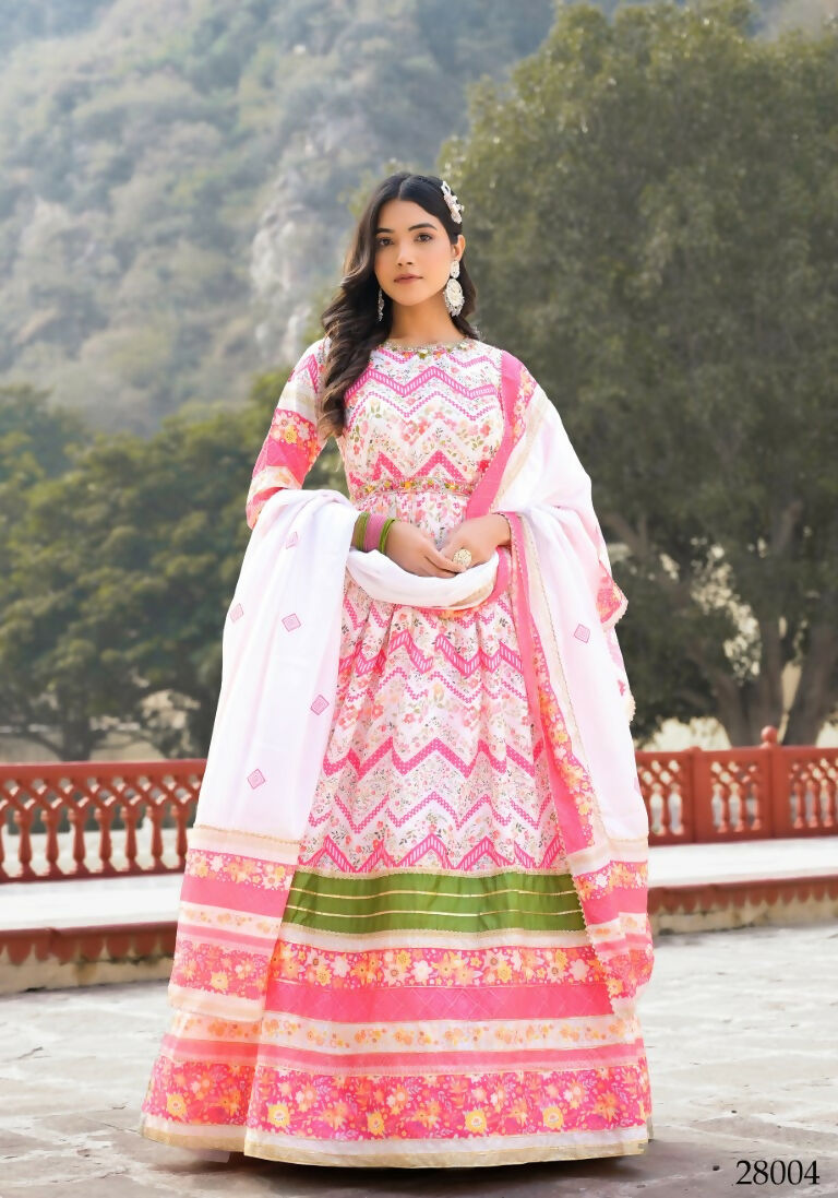 Wedding Designer Multi Soft Dola Silk Anarkali suit with Dupatta - Sanj | Grocsy