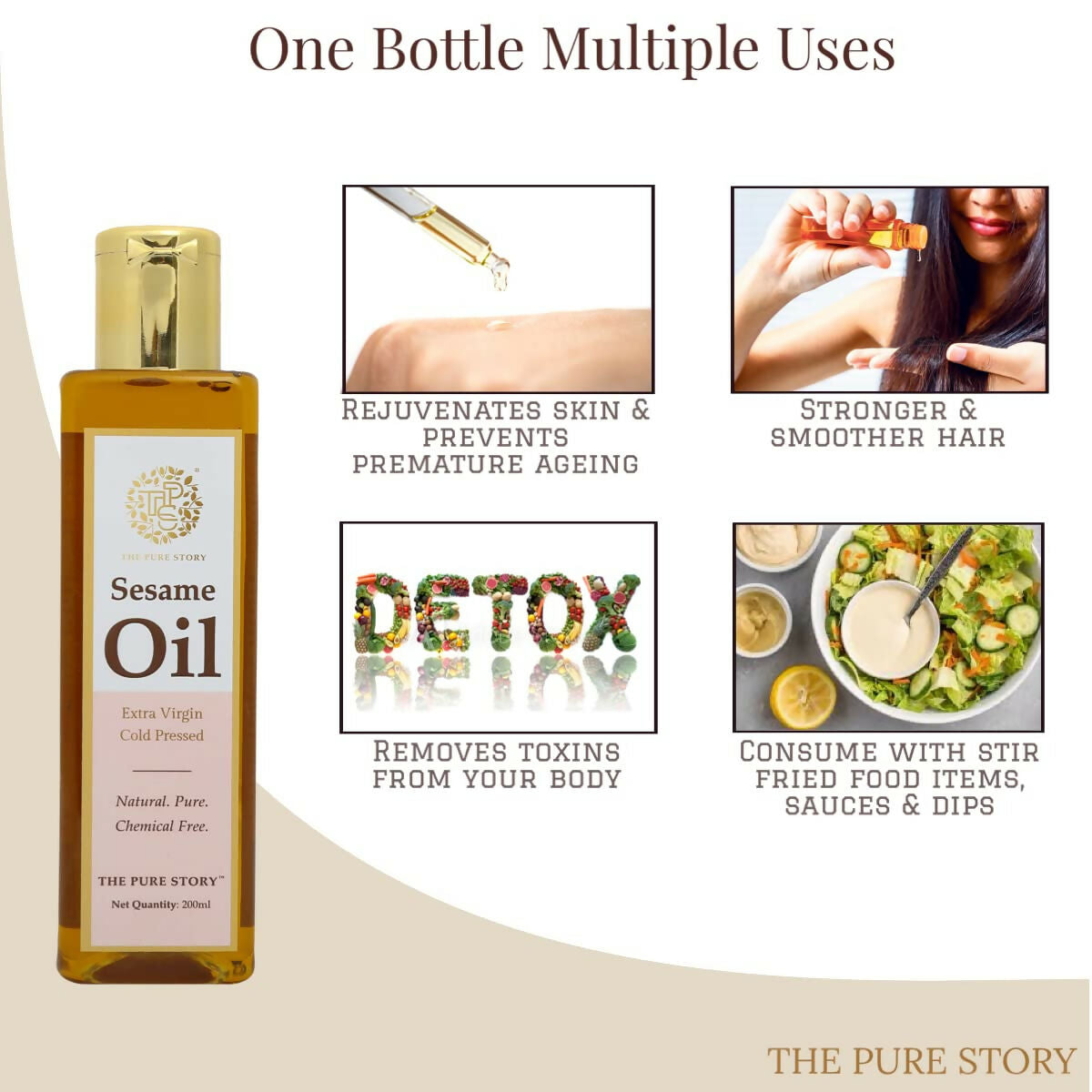 The Pure Story Natural Cold Pressed Oil for Hair & Skin with Seasame | Grocsy