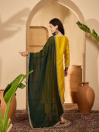 Joban Fashion Embroidery Mustard Vichitra Silk Kurta Set | Grocsy