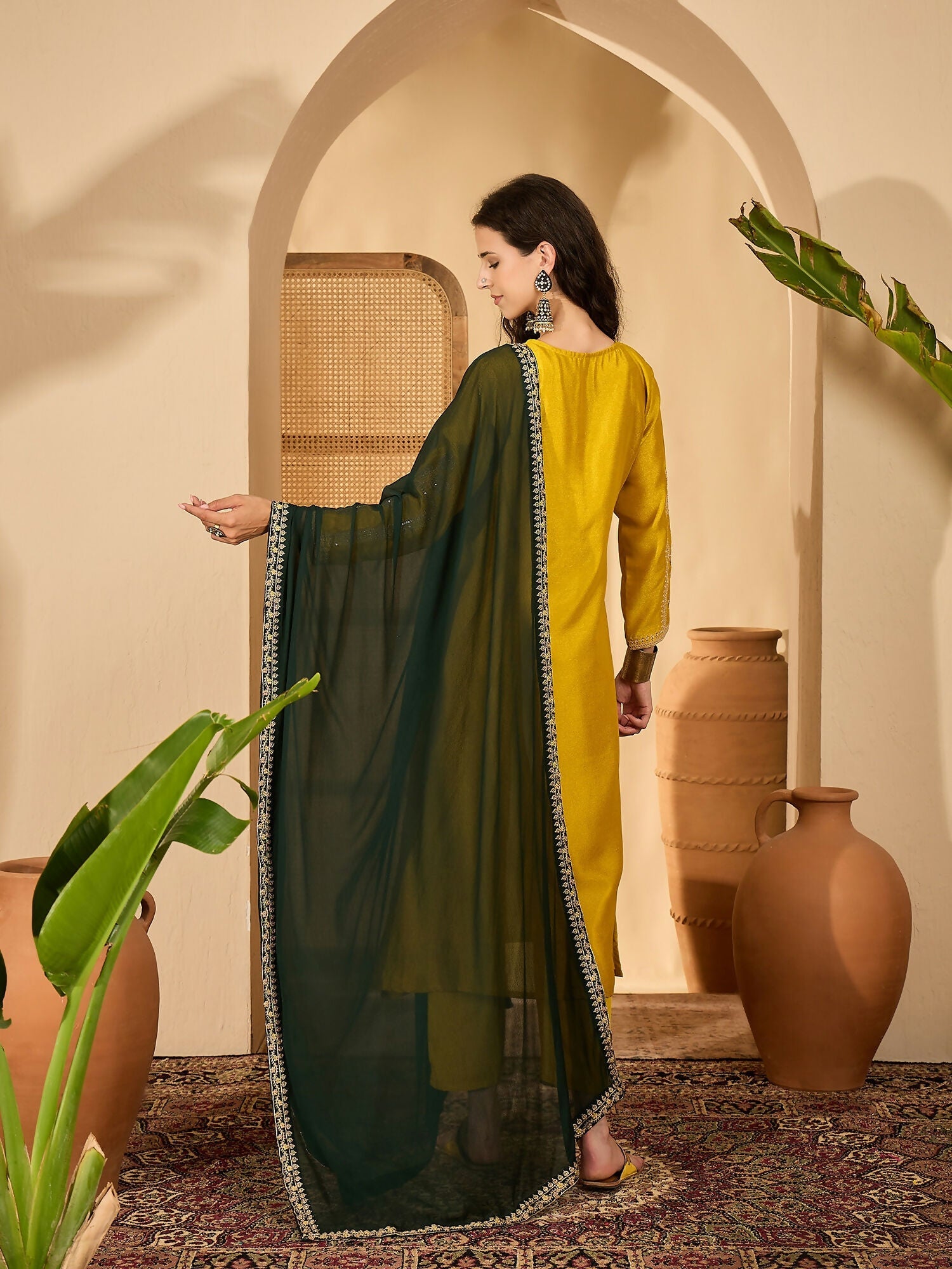 Joban Fashion Embroidery Mustard Vichitra Silk Kurta Set | Grocsy
