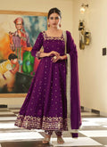 Teeya Creation Wine Color Pure Vichitra Silk Embroidery Work Party Wear Gown | Grocsy