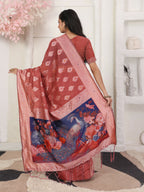 Shree Shyam Fashion Linen Cotton Rust Saree | Grocsy