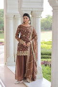 Joban Fashion Coffee Readymade Kurta Set With Sequence embroidery Work | Grocsy