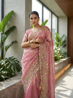 Joban Fashion Pink Fandy Satin Silk Party Wear Sarees | Grocsy