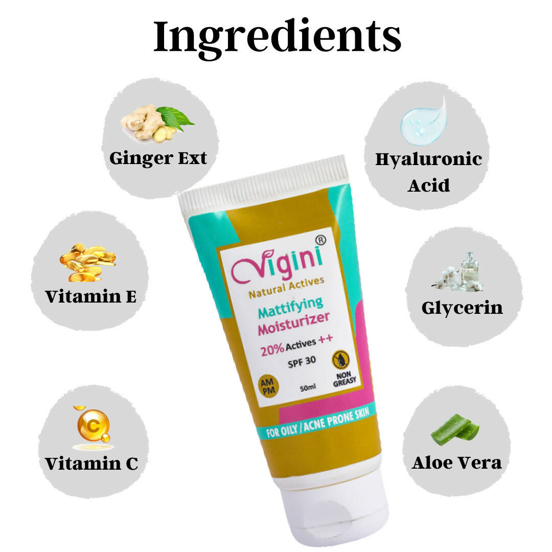 Vigini Natural Actives Mattifying Moisturizer SPF 30 for Men Women | Grocsy