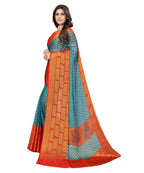 Vamika Sky Blue Chiffon Brasso Bollywood Style Woven Saree (DIMPLE SKY BLUE) | Grocsy