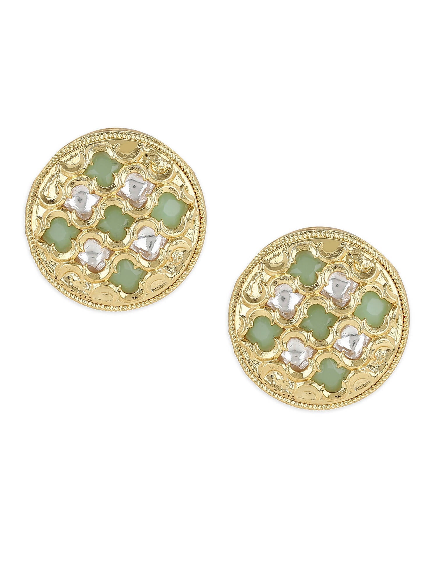 Gold-Toned Green Contemporary Gold-Polished Studs Earrings - Ruby Raang