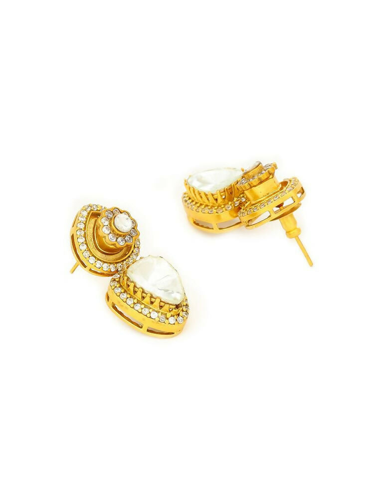 Gold Toned Kundan Earrings - Ruby Raang | Grocsy